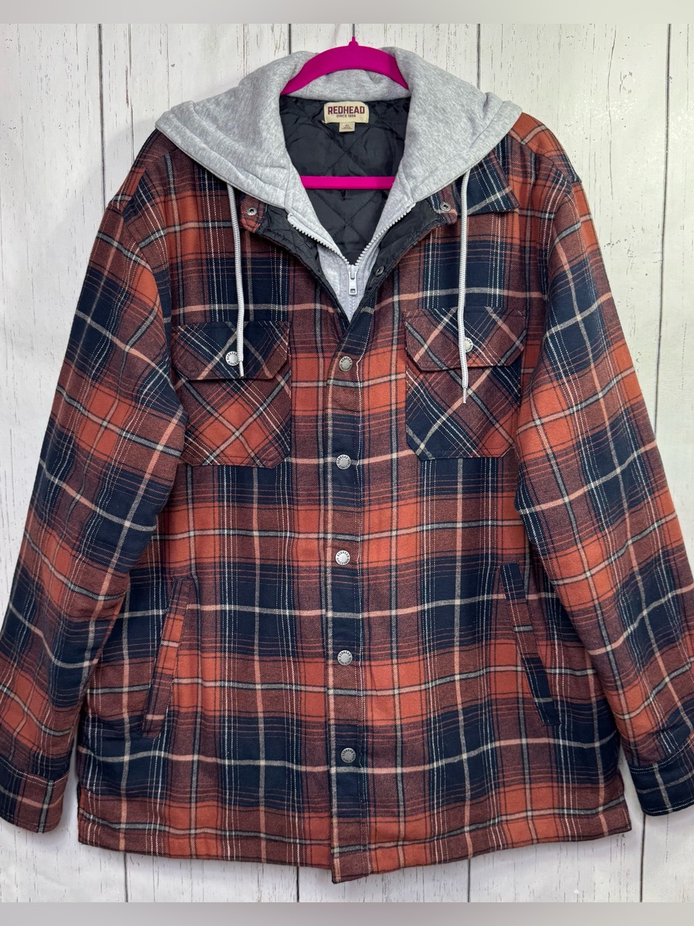 Redhead Rust Plaid XL Hooded Jacket Flannel Workwear Grunge Outdoors Lumberjack